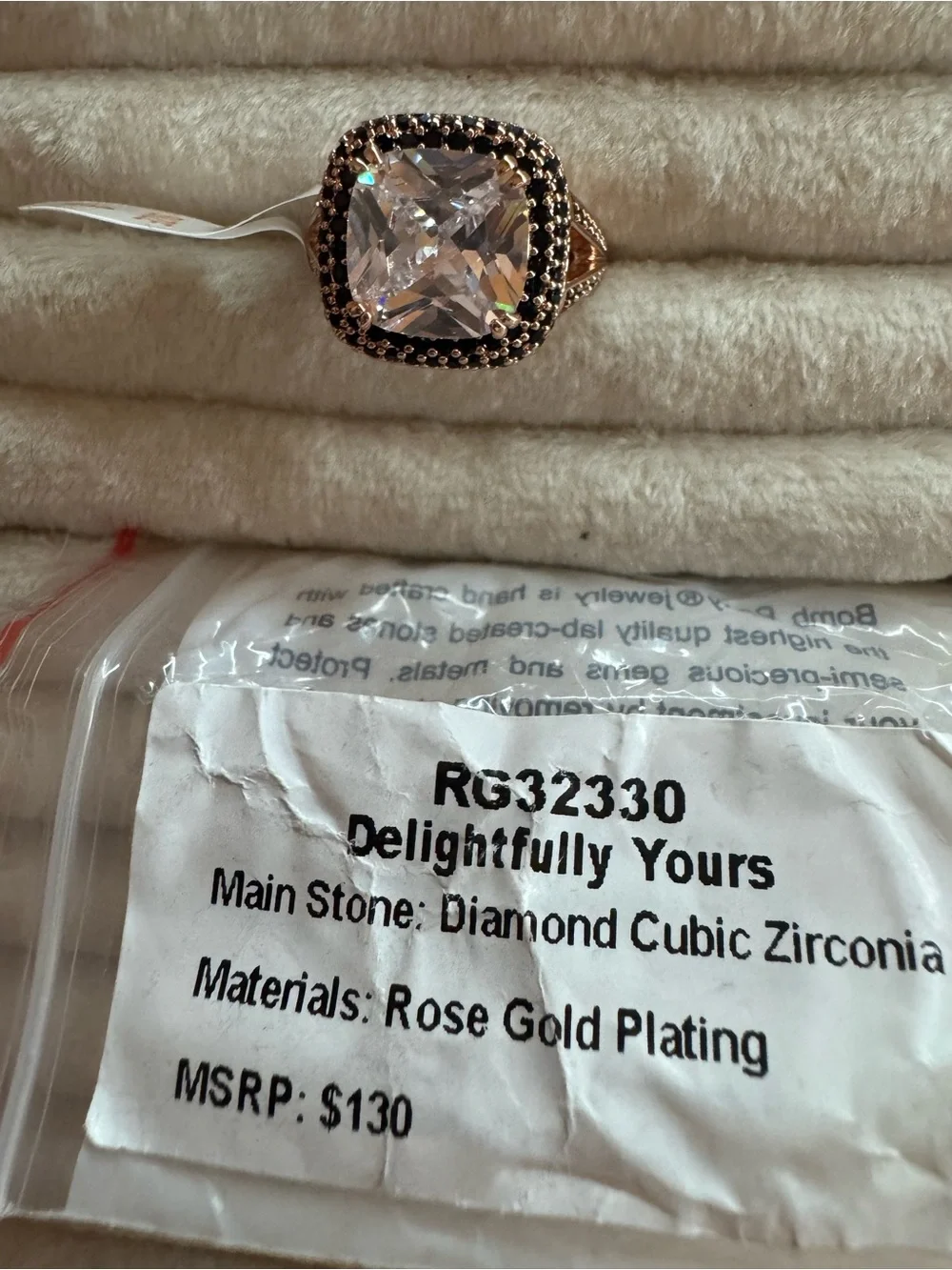 Delightfully Yours Rose Gold Cushion-Cut Halo Ring with Black Accent Stones